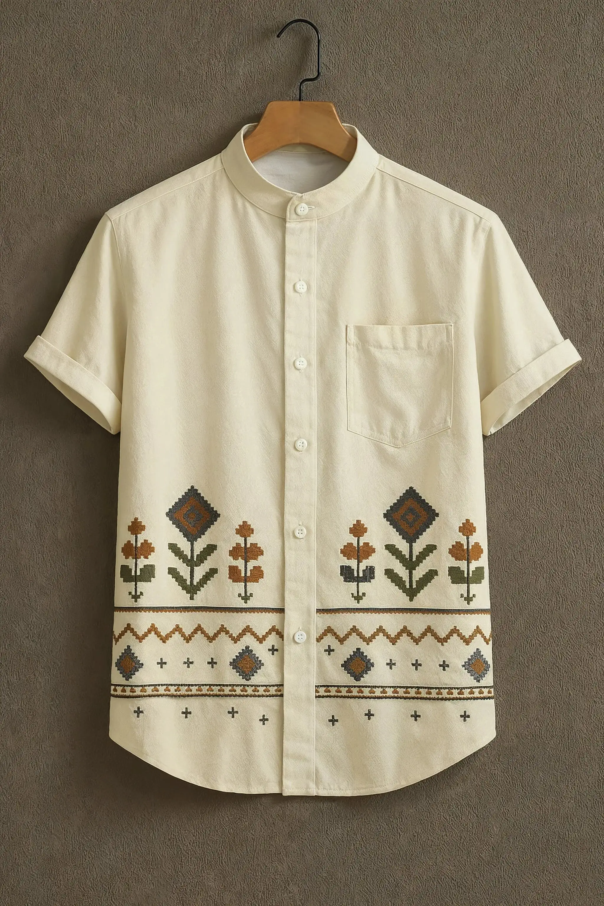 Cream Casual Shirt with Tribal Floral Print