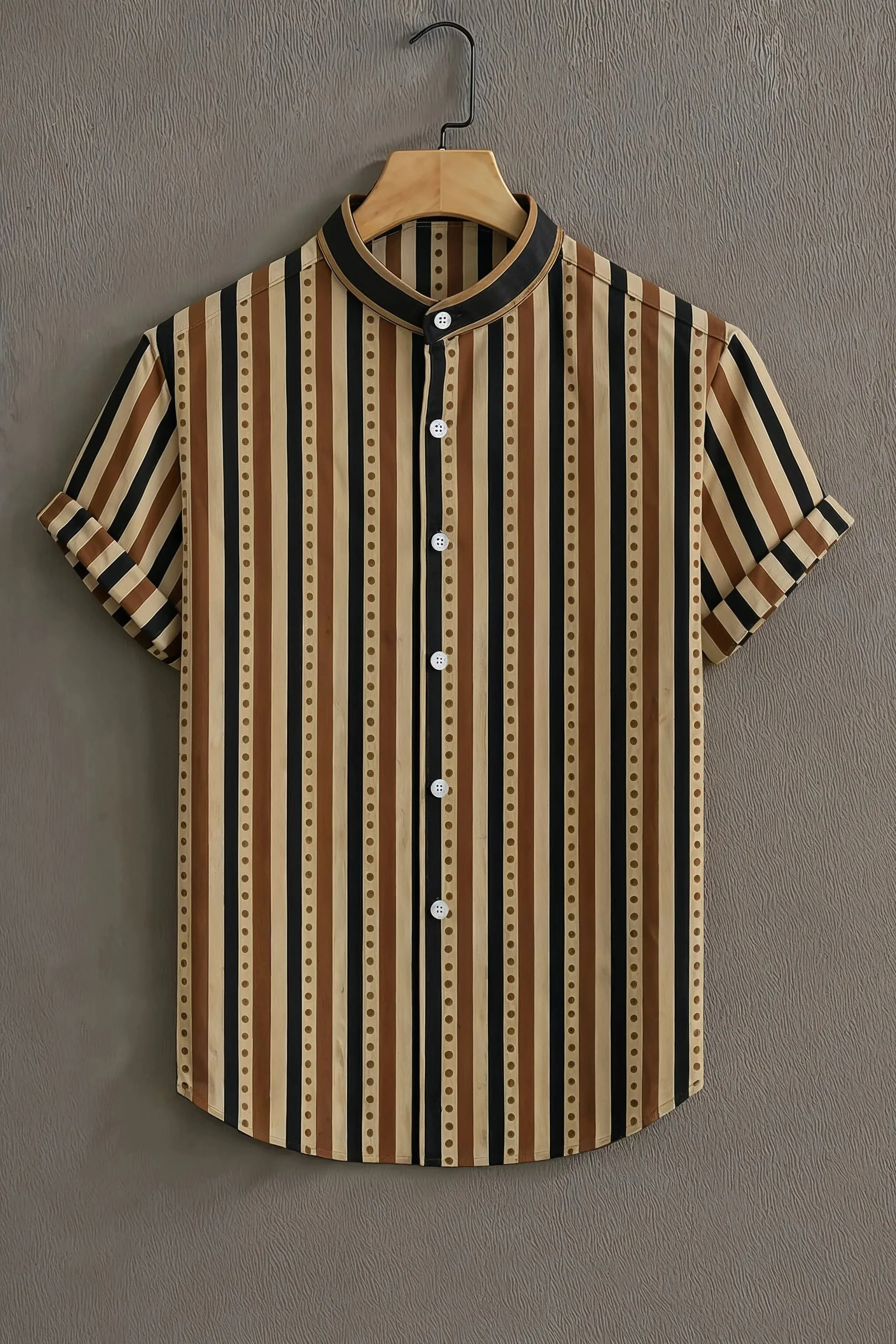 Beige Casual Shirt with Vintage Striped Print