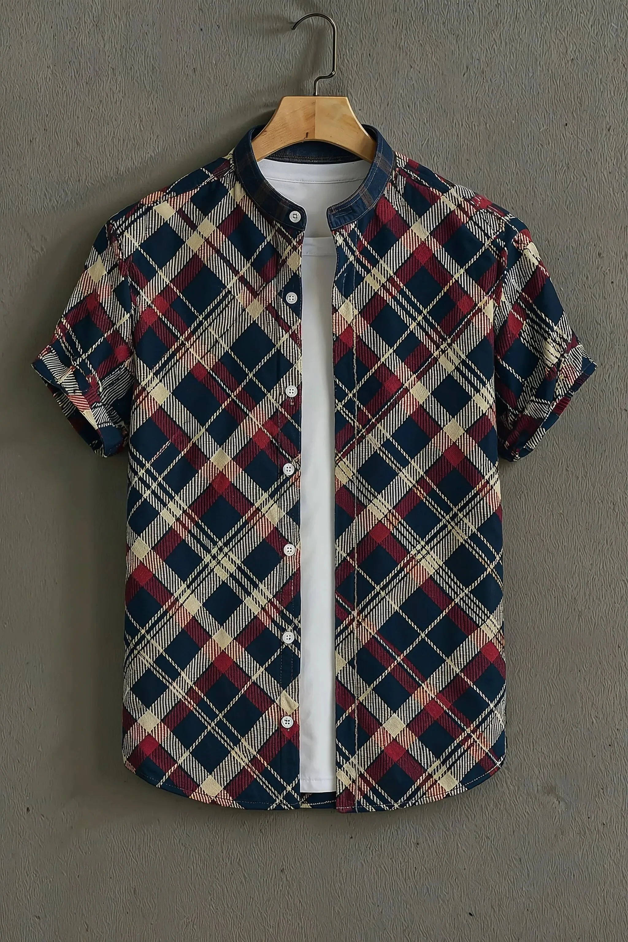 Navy Casual Shirt with Red Check Print