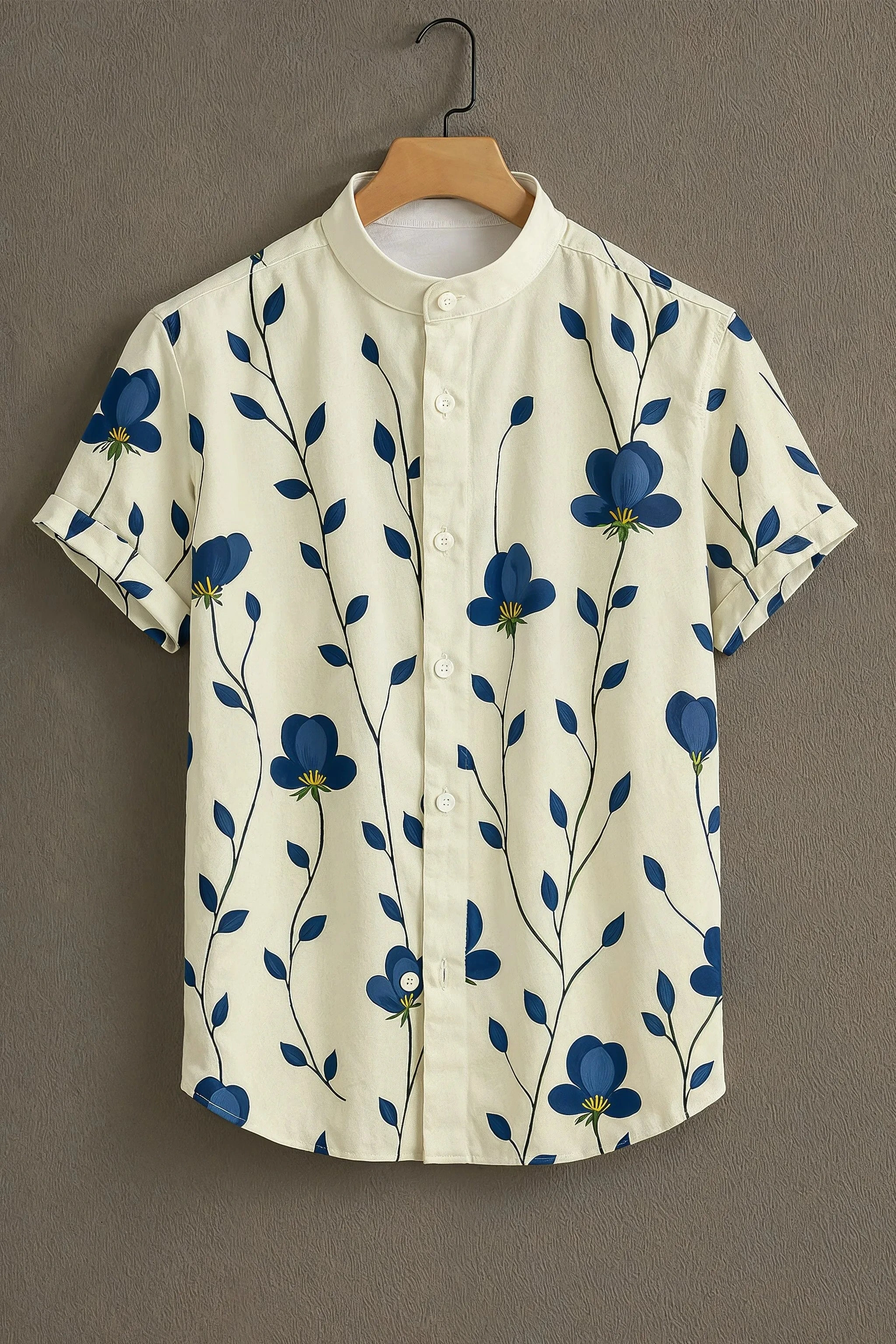 Cream Casual Shirt with Blue Floral Print