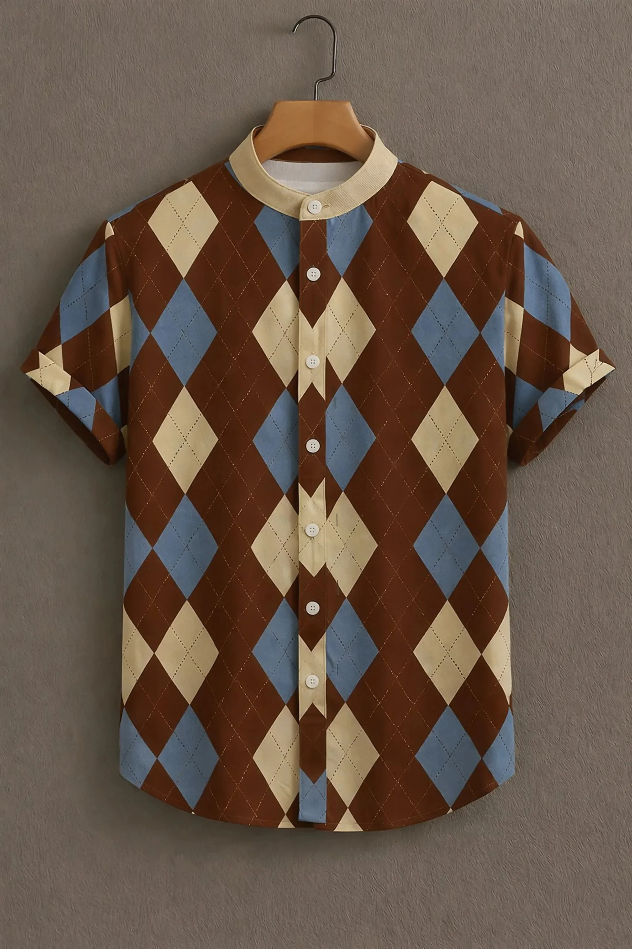 Brown Casual Shirt with Argyle Print