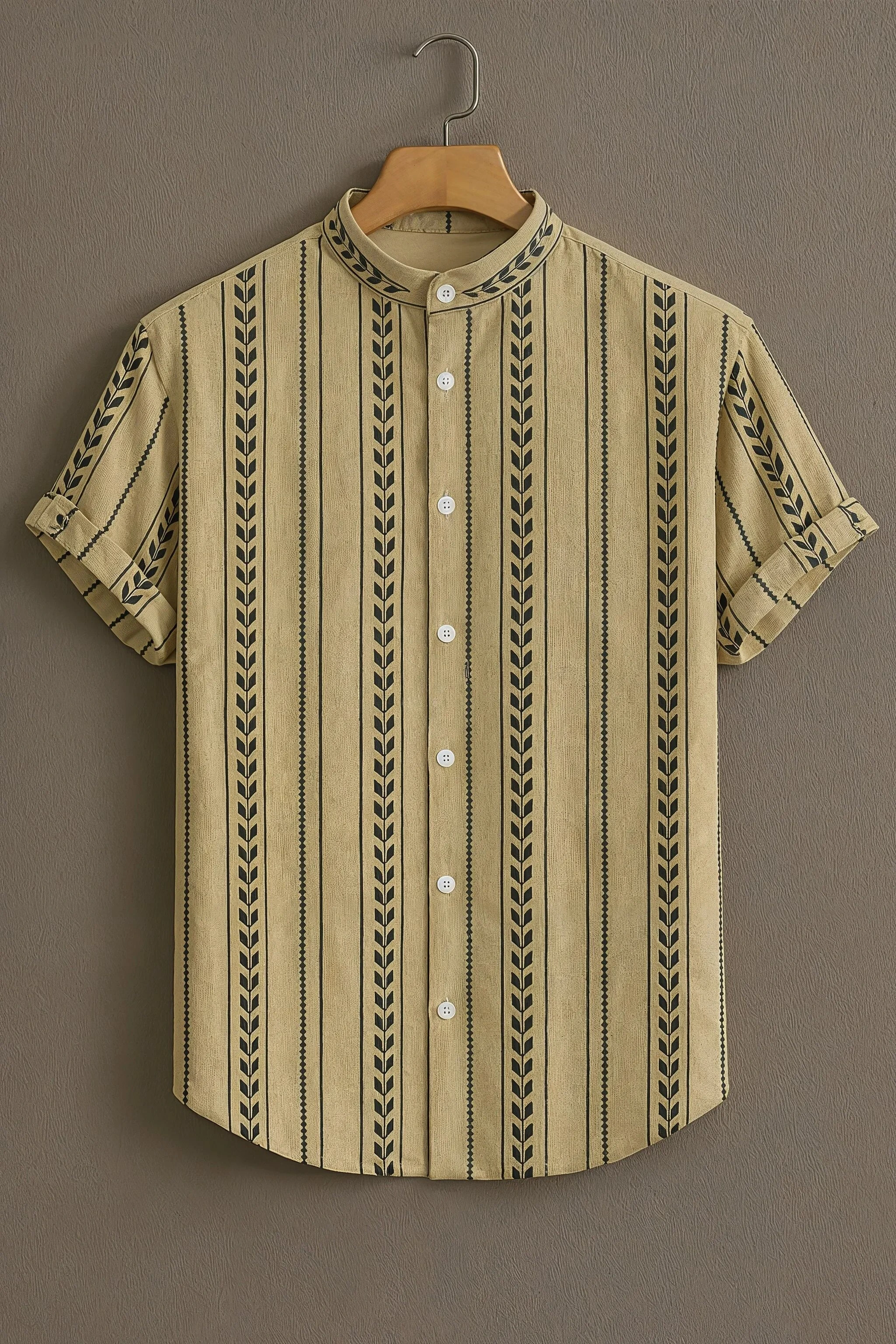 Beige Casual Shirt with Ethnic Stripe Print