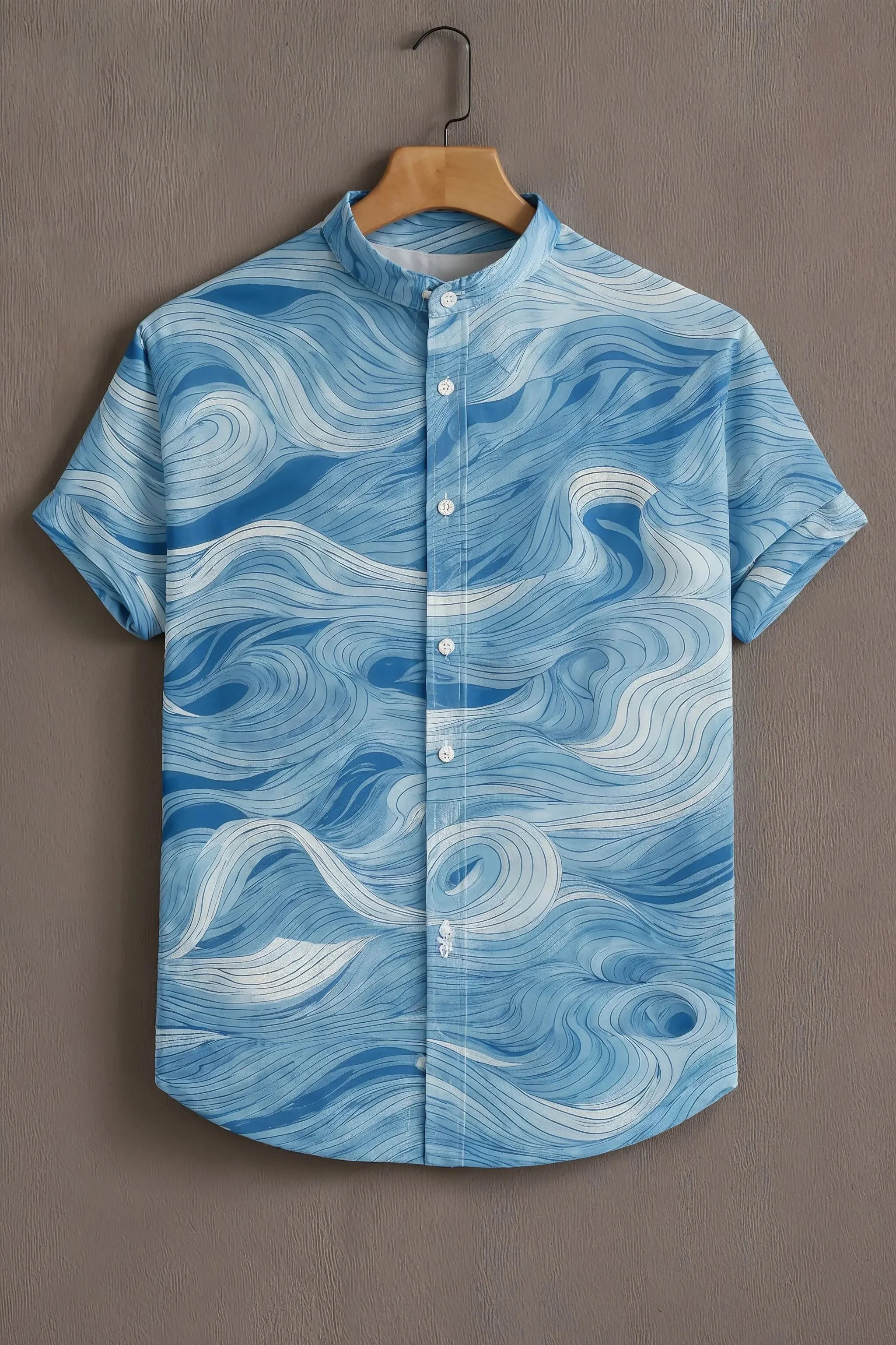 Blue Casual Shirt with Wave Print