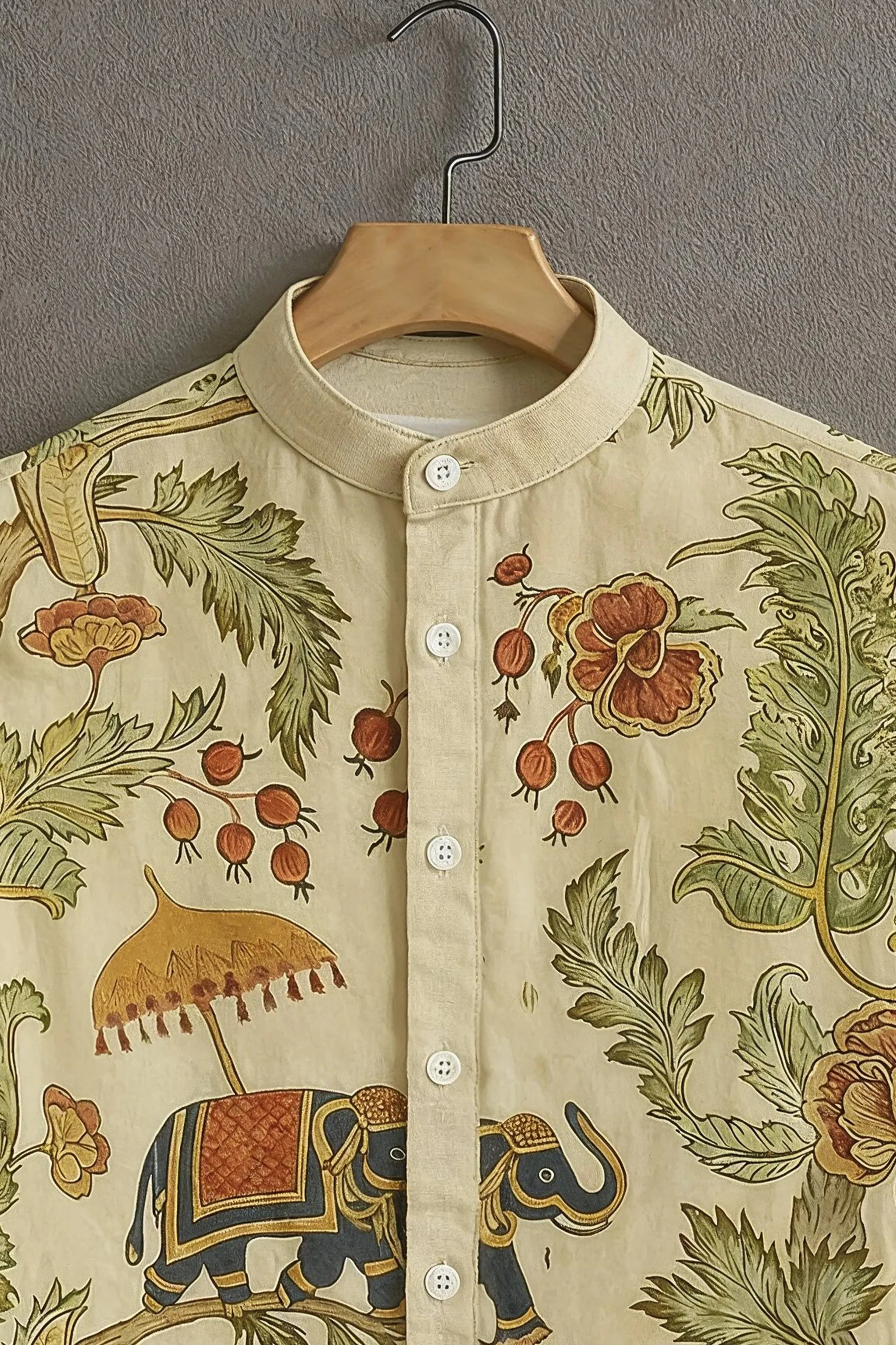 Cream Casual Shirt with Royal Elephant Print - Image 2