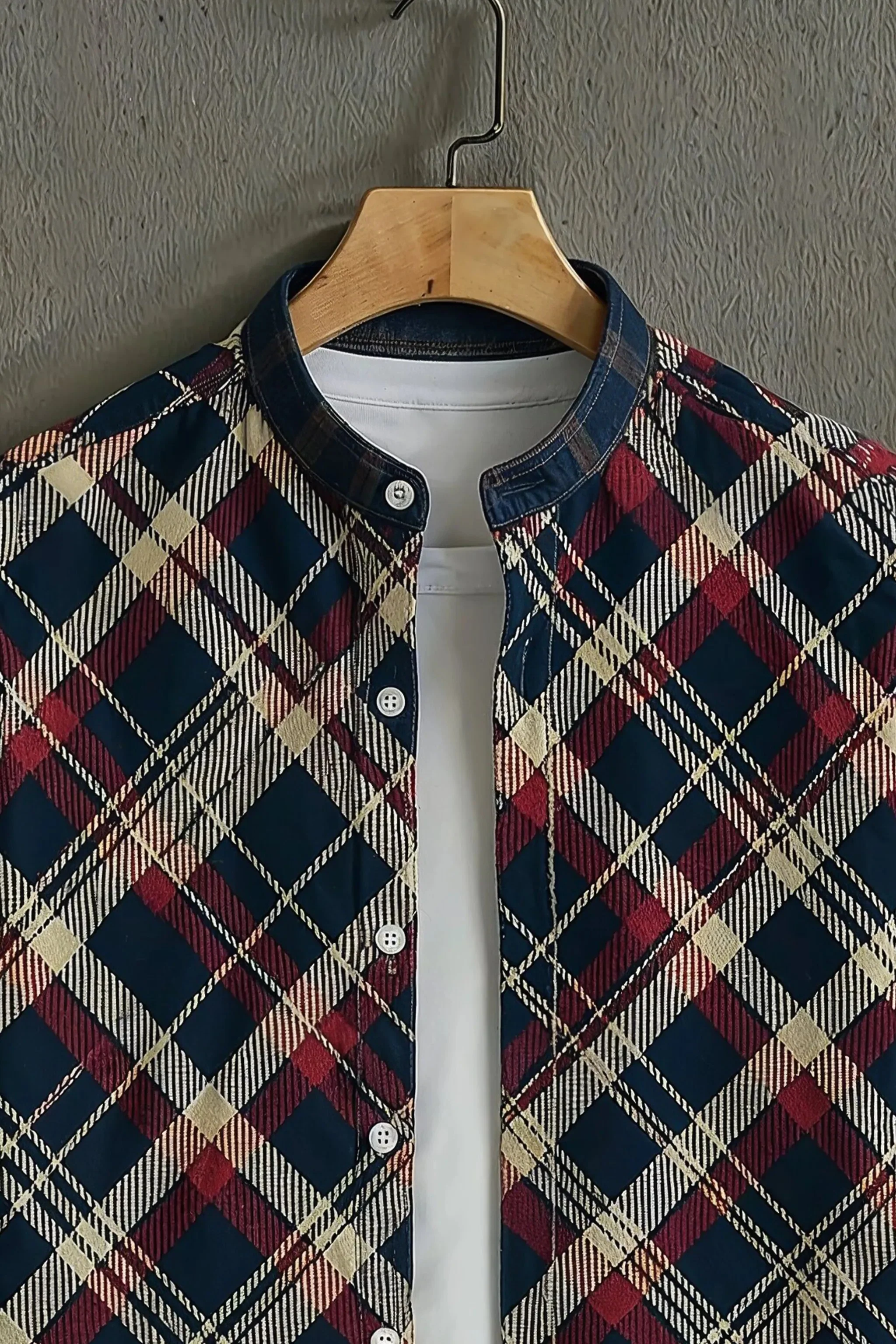 Navy Casual Shirt with Red Check Print - Image 2