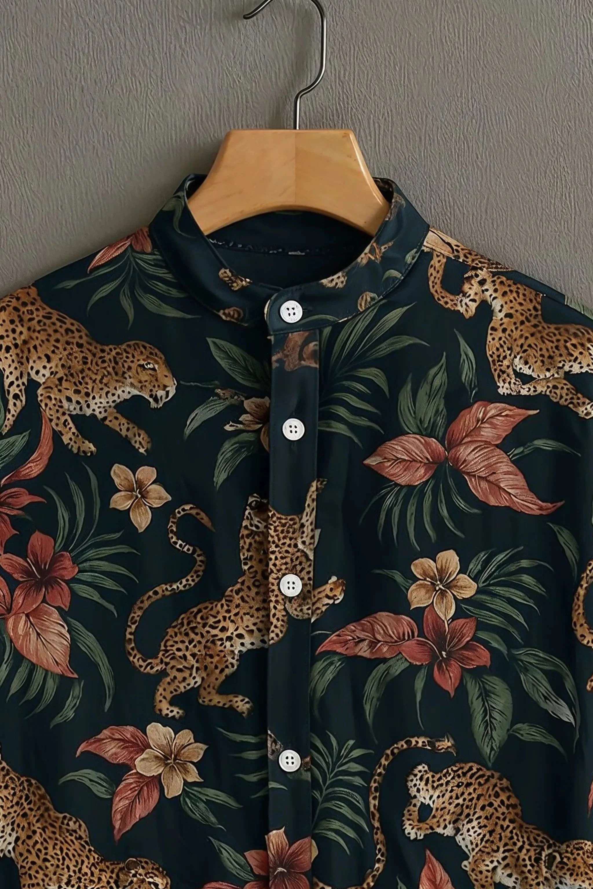 Black Casual Shirt with Leopard & Floral Print - Image 2
