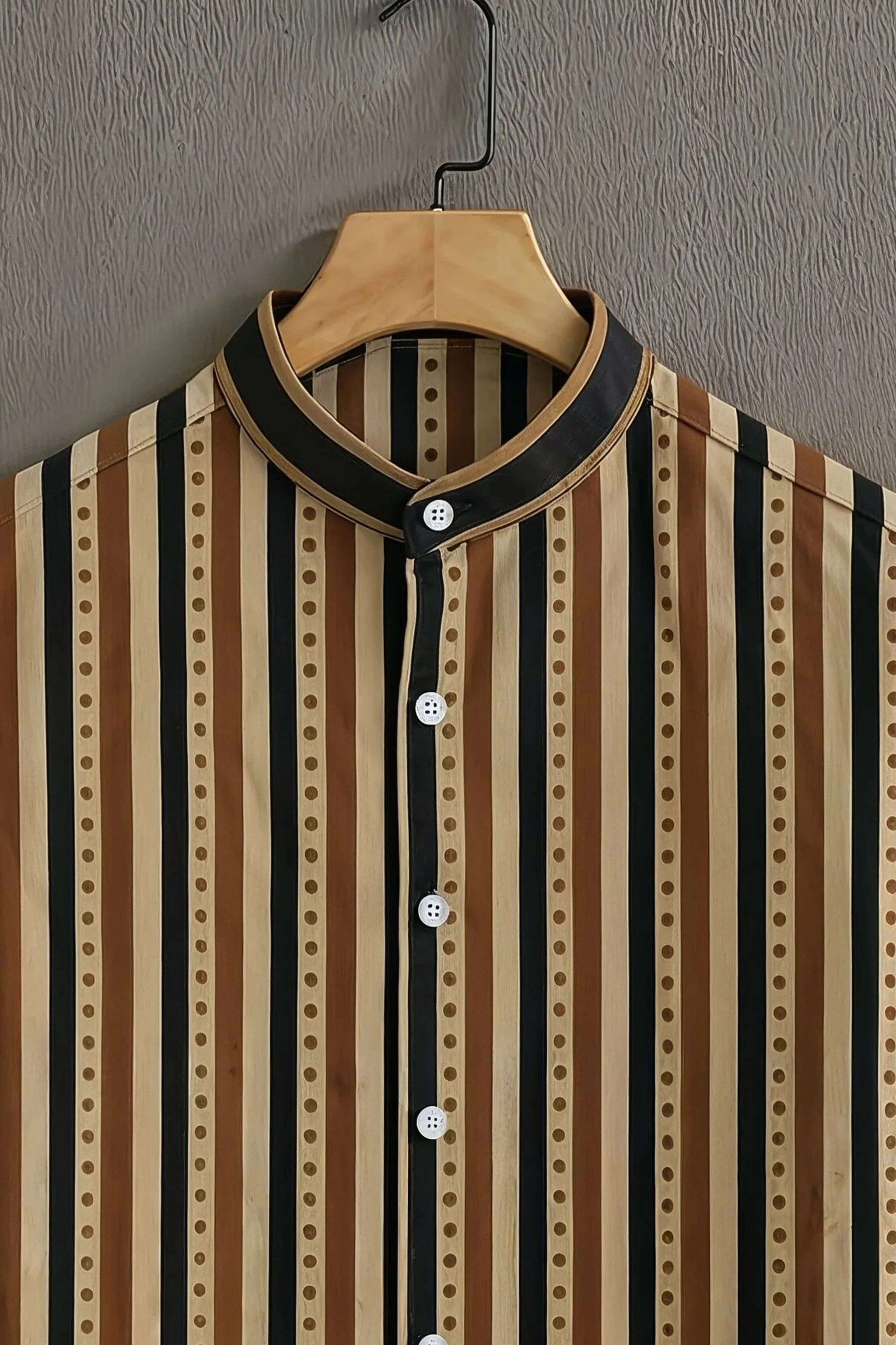Beige Casual Shirt with Vintage Striped Print - Image 2