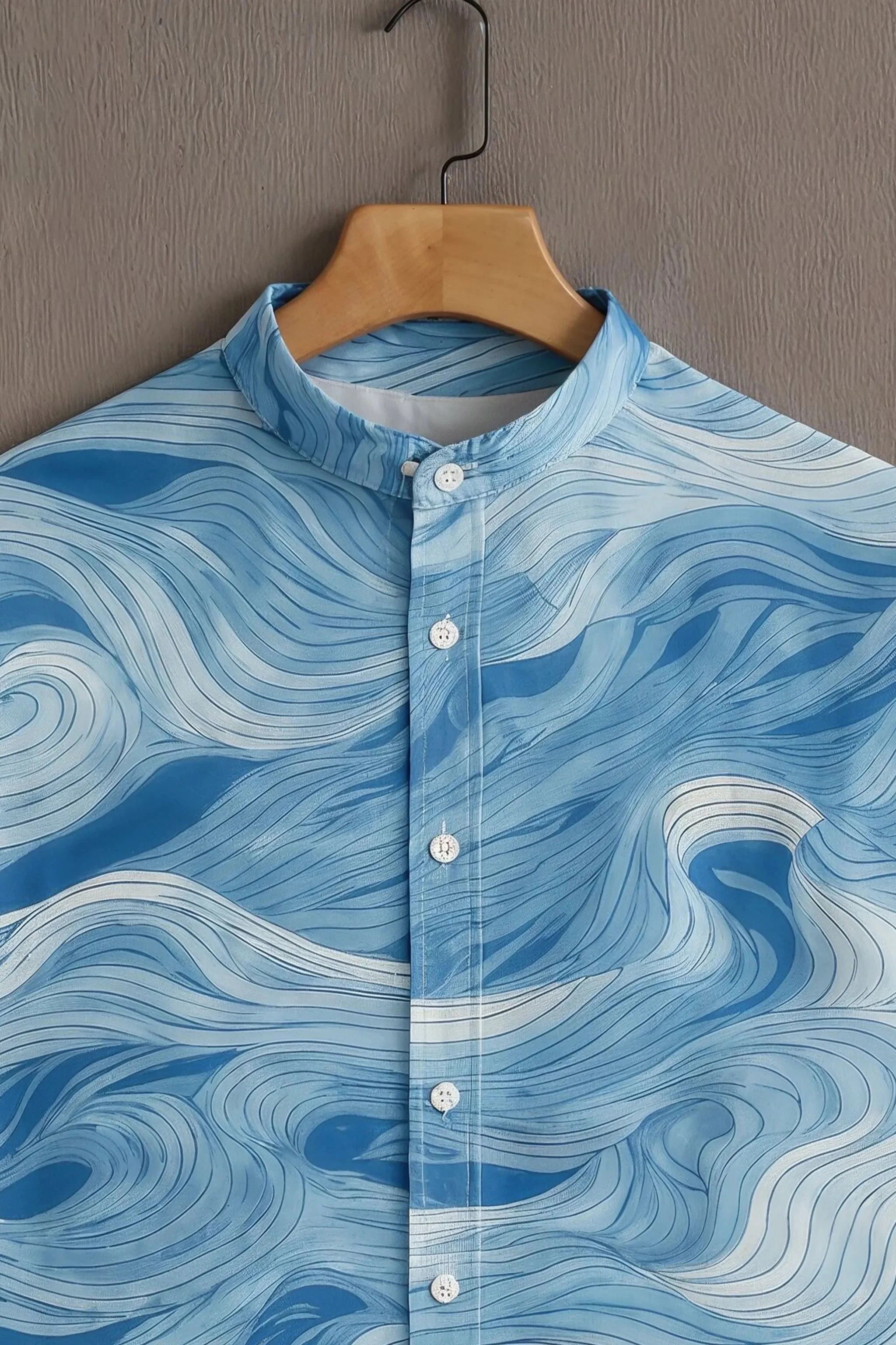 Blue Casual Shirt with Wave Print - Image 2