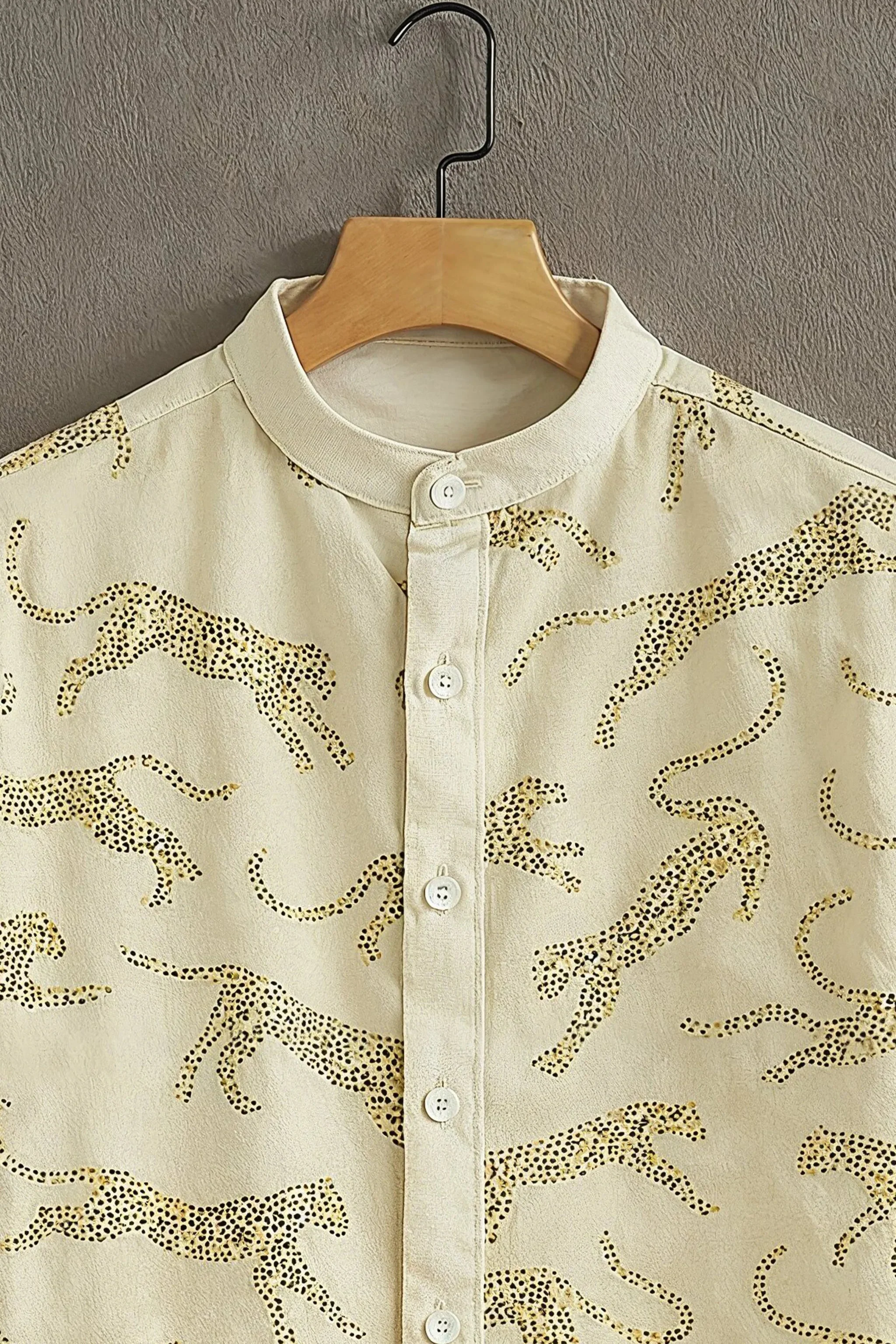 Beige Casual Shirt with Leopard Outline Print - Image 2