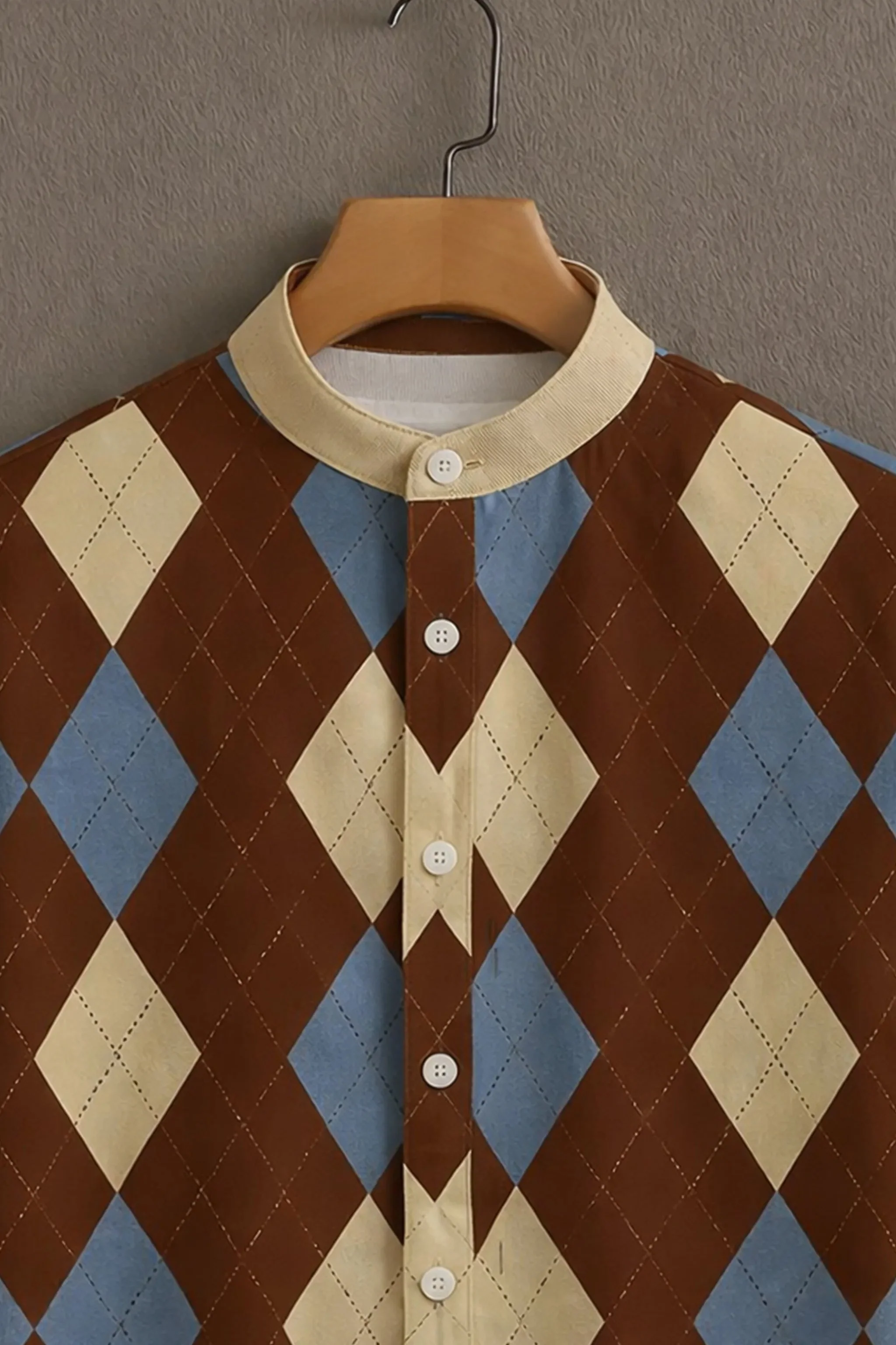 Brown Casual Shirt with Argyle Print - Image 2