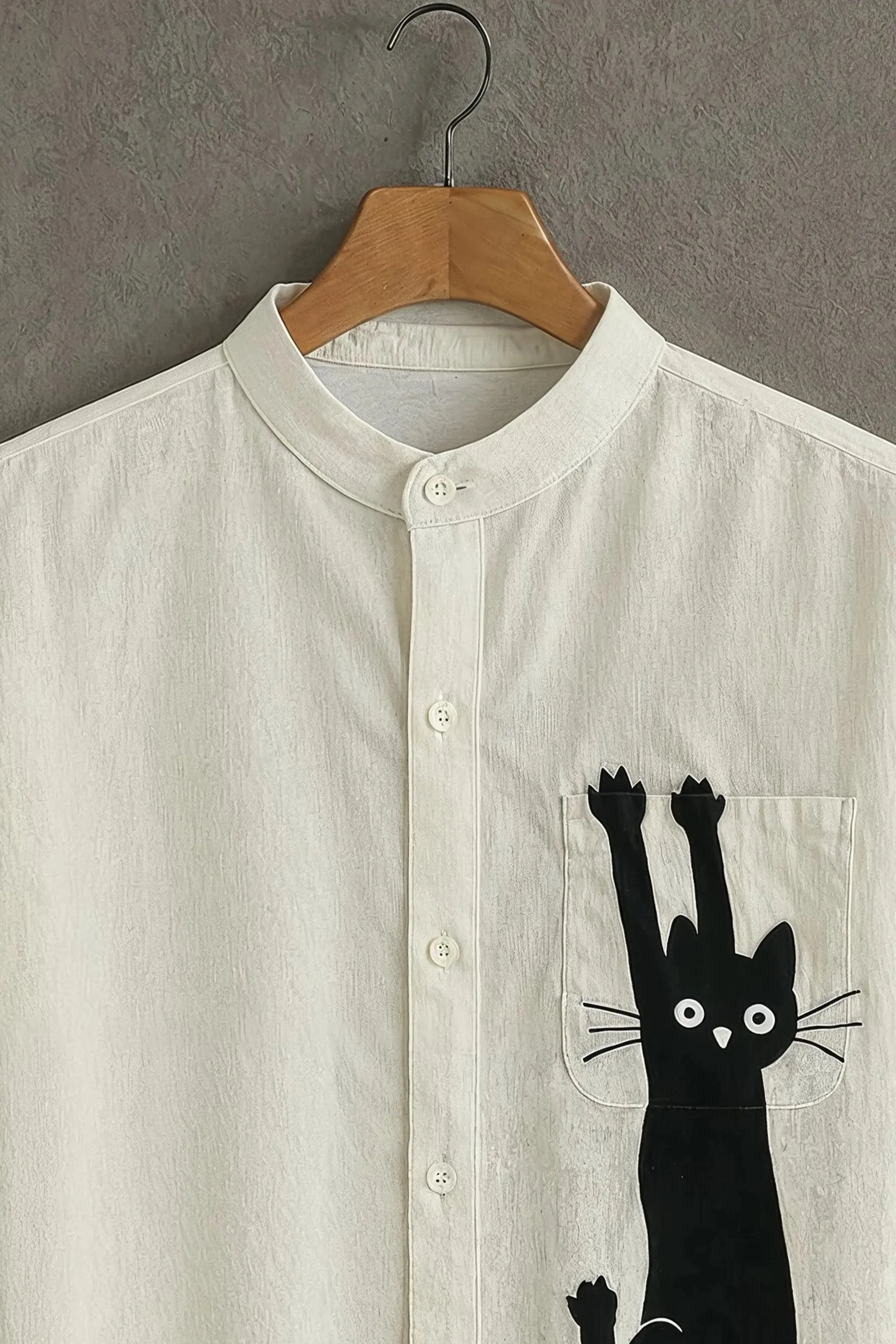 Cream Casual Shirt with Cat Print - Image 2