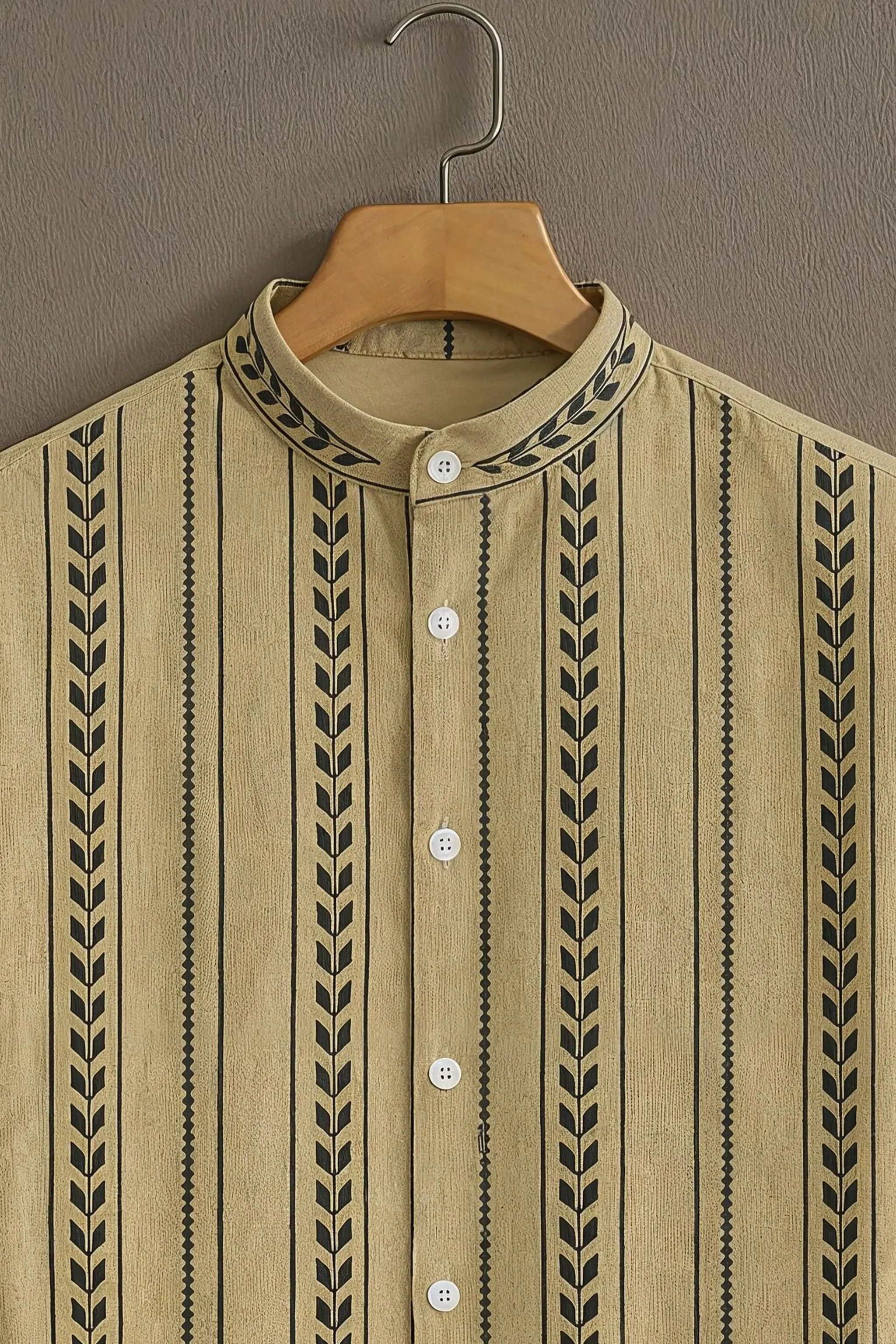 Beige Casual Shirt with Ethnic Stripe Print - Image 2
