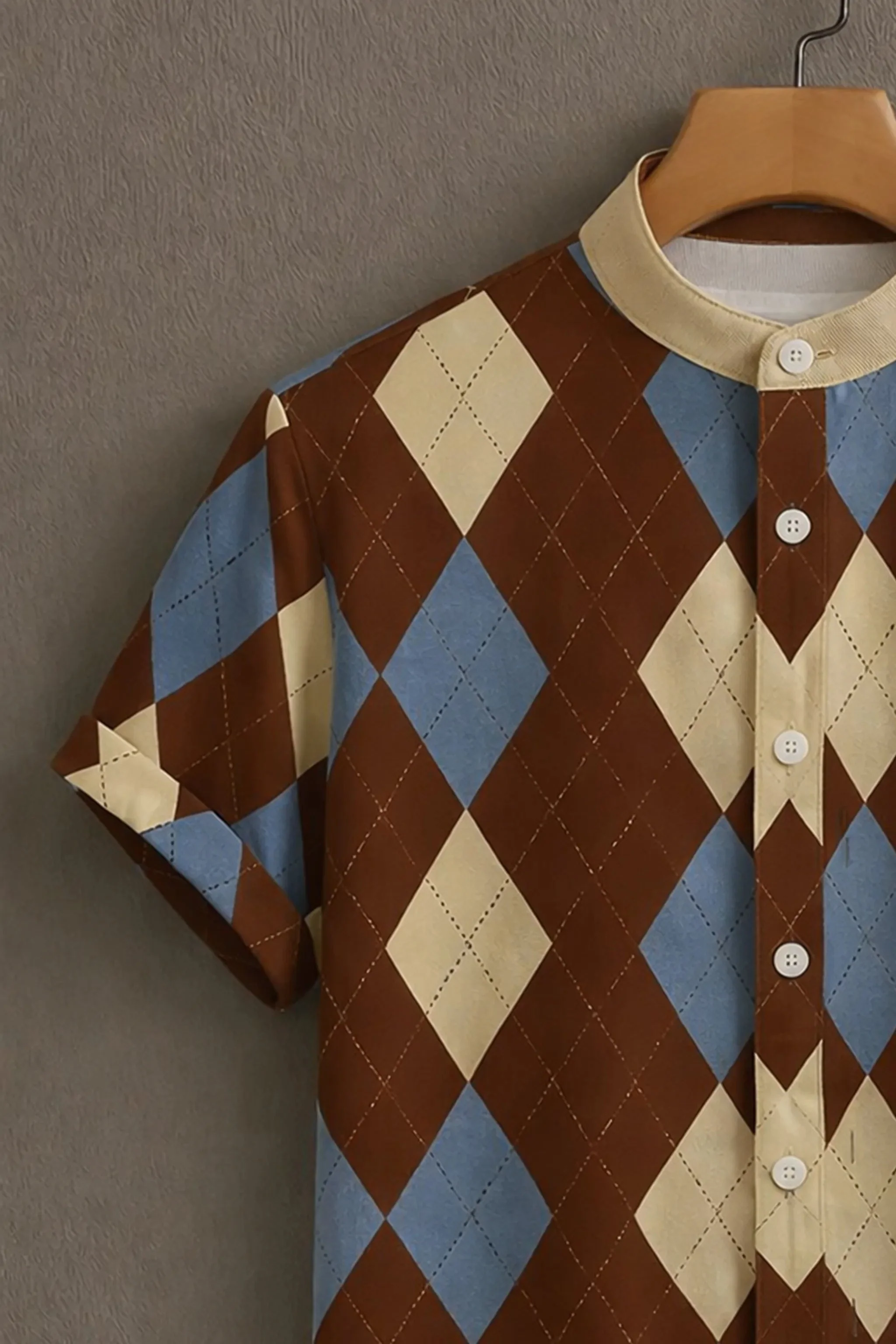 Brown Casual Shirt with Argyle Print - Image 3