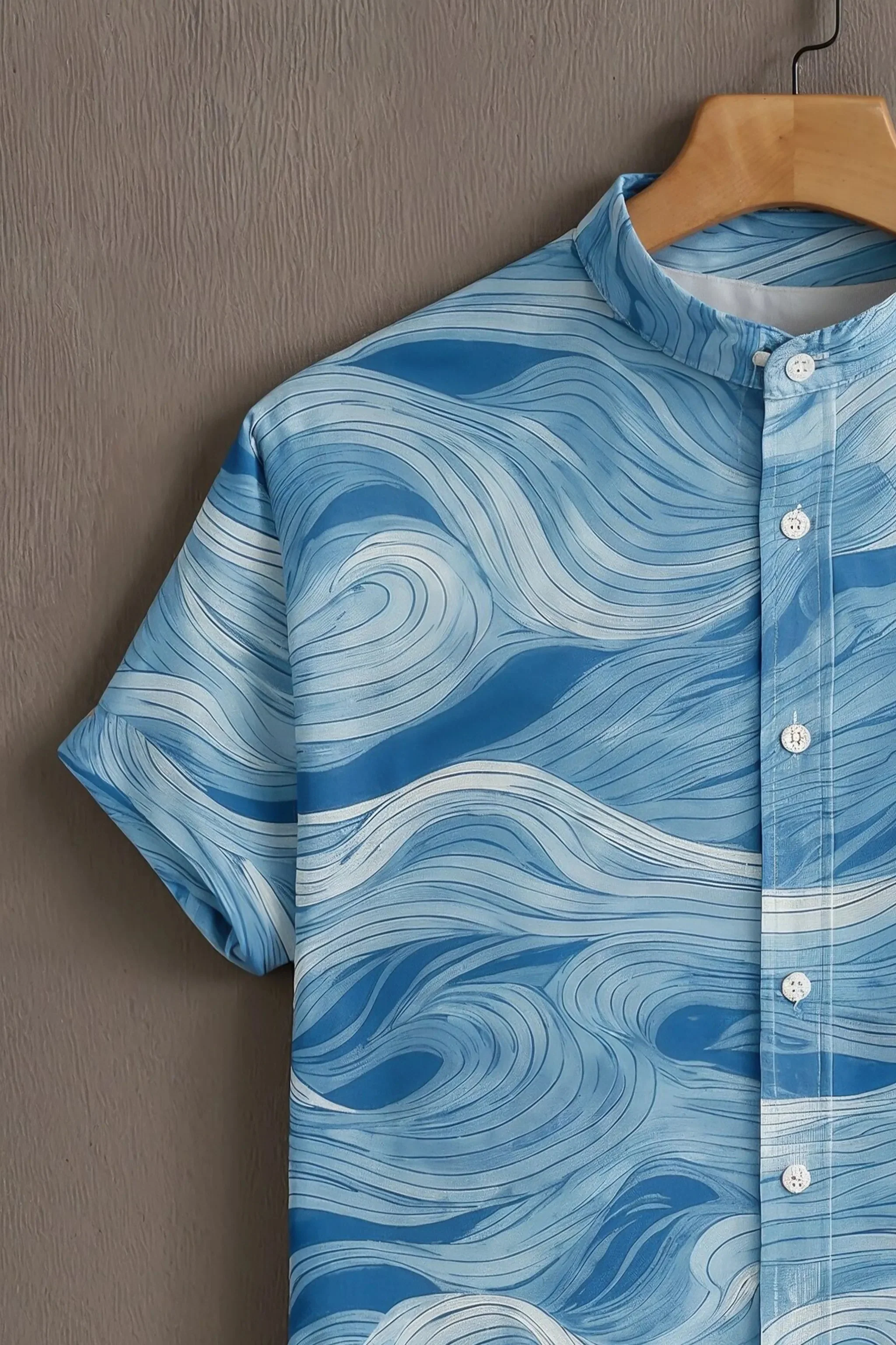 Blue Casual Shirt with Wave Print - Image 3
