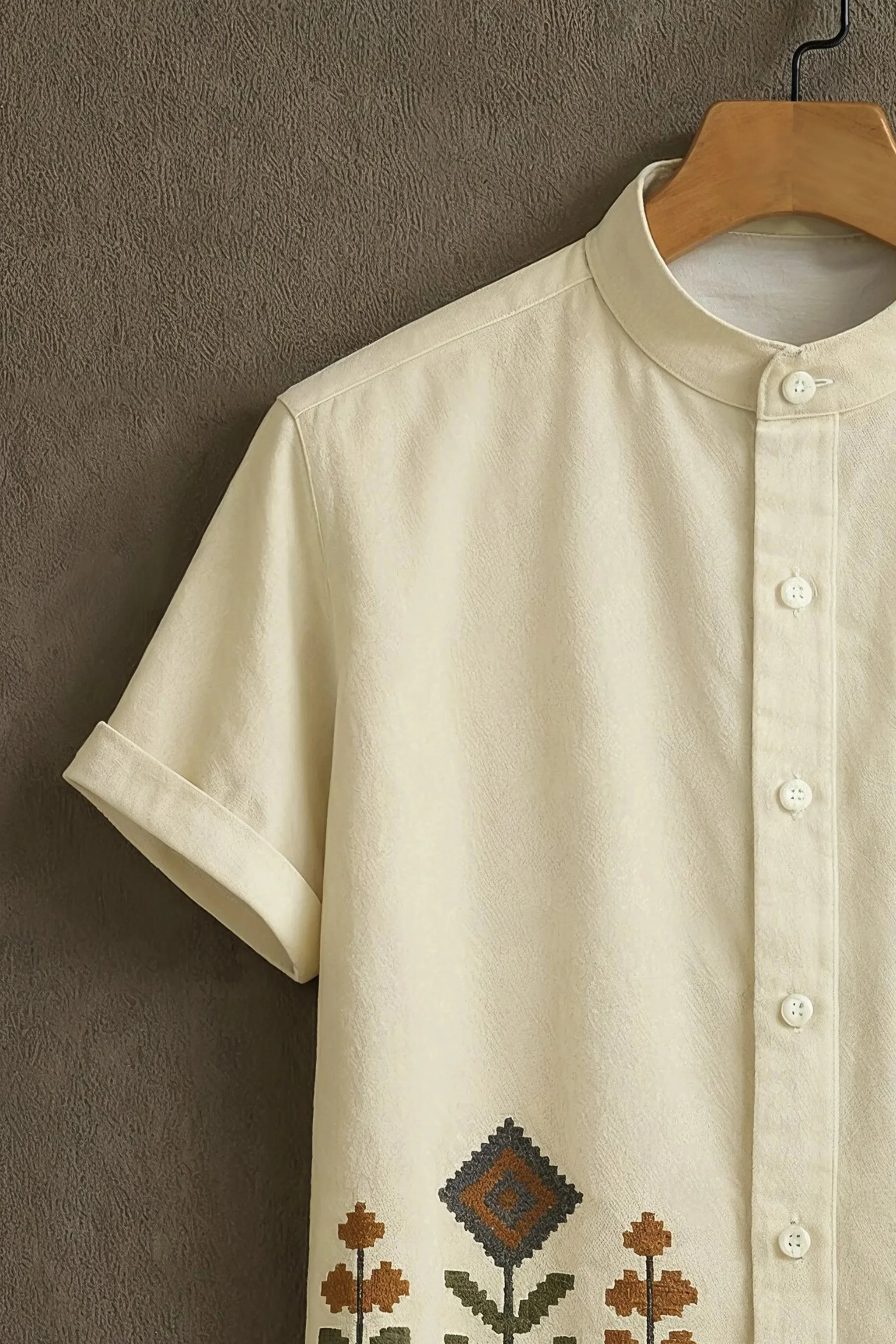 Cream Casual Shirt with Tribal Floral Print - Image 3