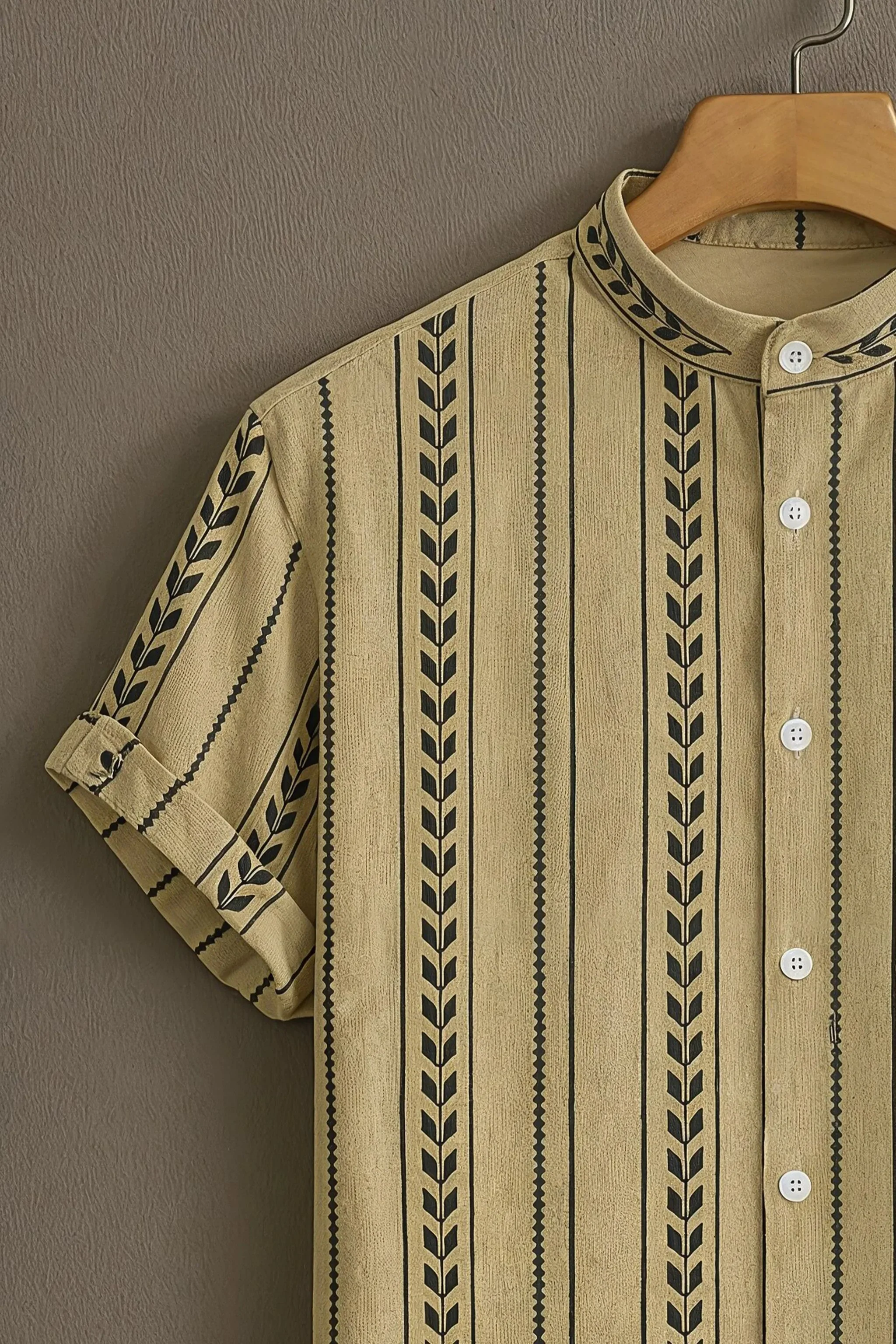 Beige Casual Shirt with Ethnic Stripe Print - Image 3