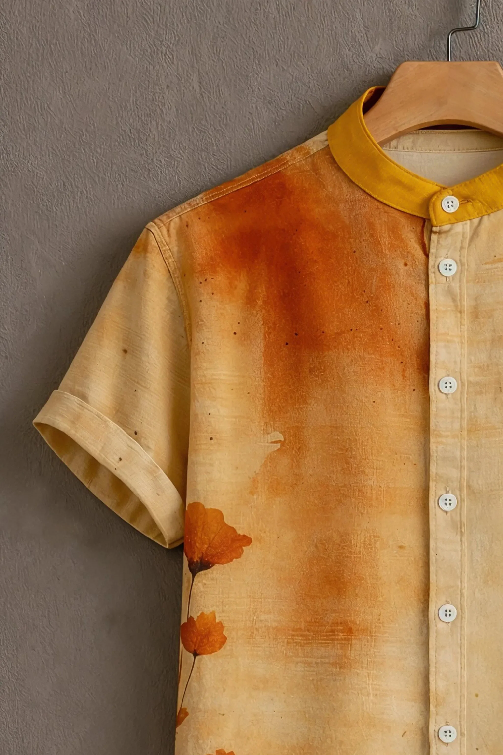 Beige Casual Shirt with Watercolor Floral Print - Image 3