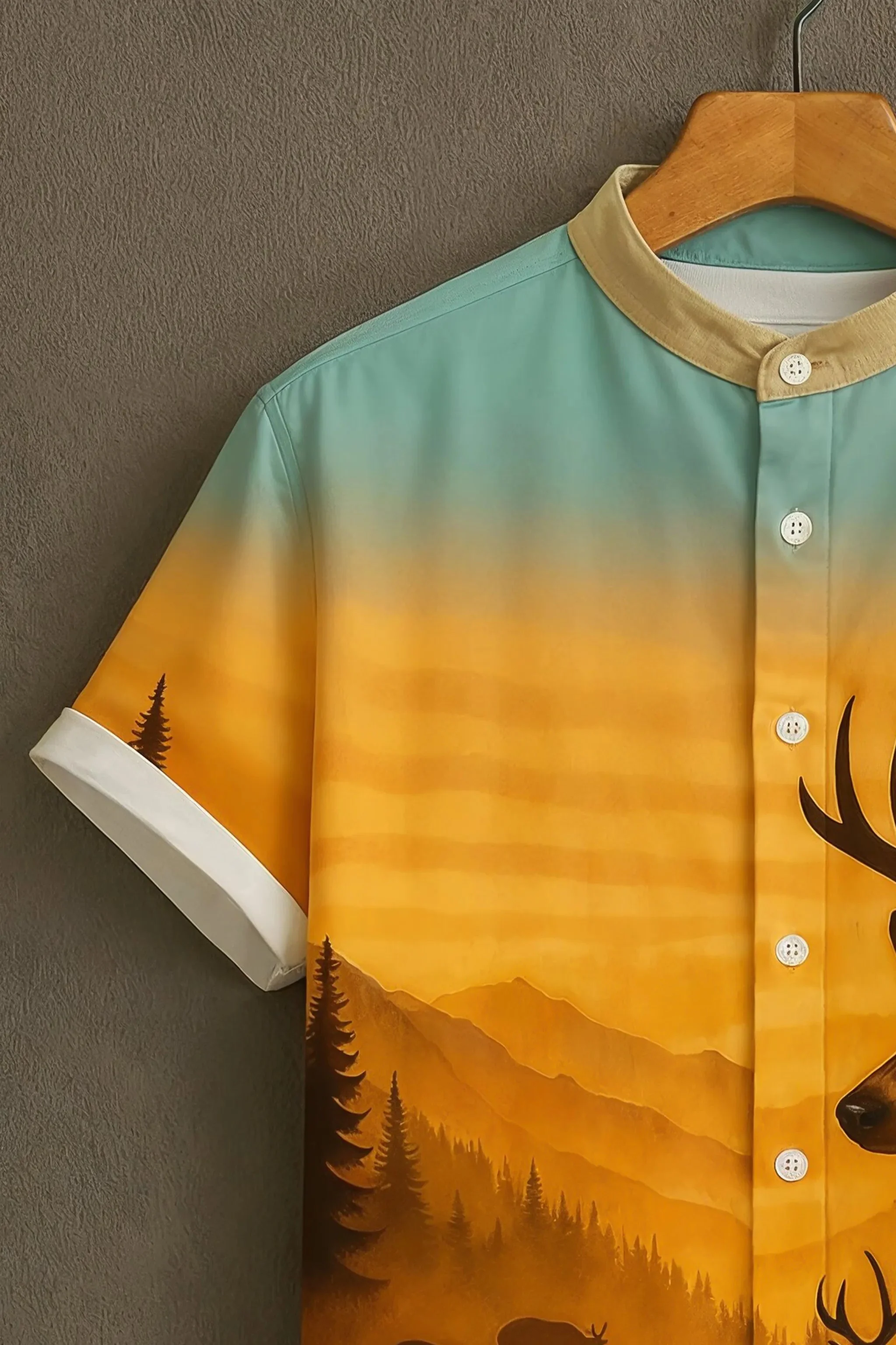 Sunset Deer Print Casual Shirt - Image 3