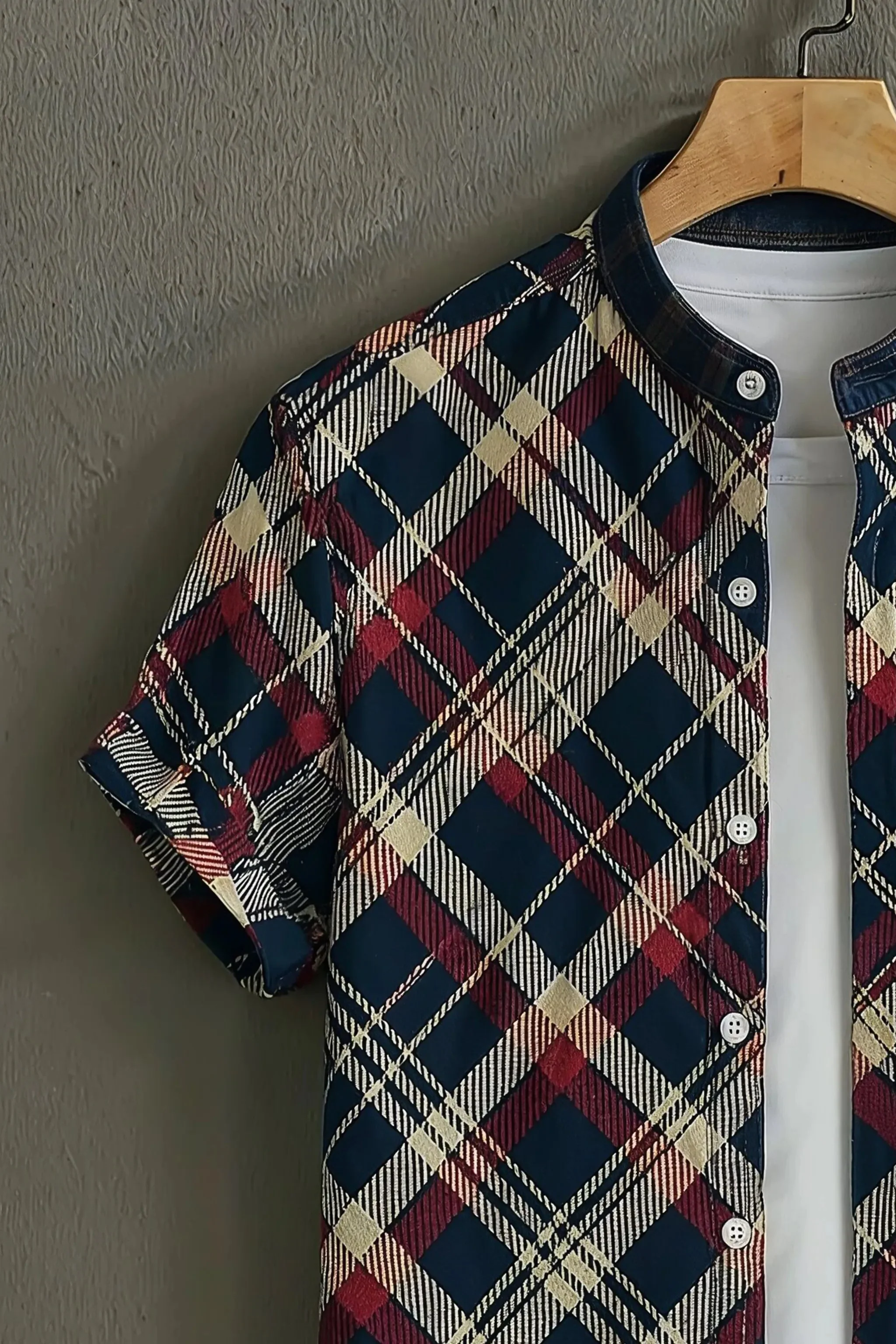Navy Casual Shirt with Red Check Print - Image 3